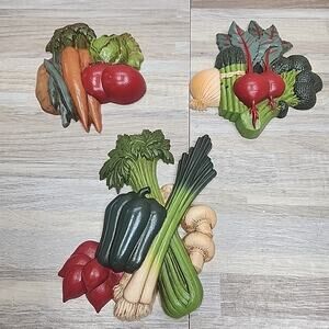 Vtg Lot of 3 Home Interiors Vegetable Plaques Veggie Wall Decor Kitchen Retro